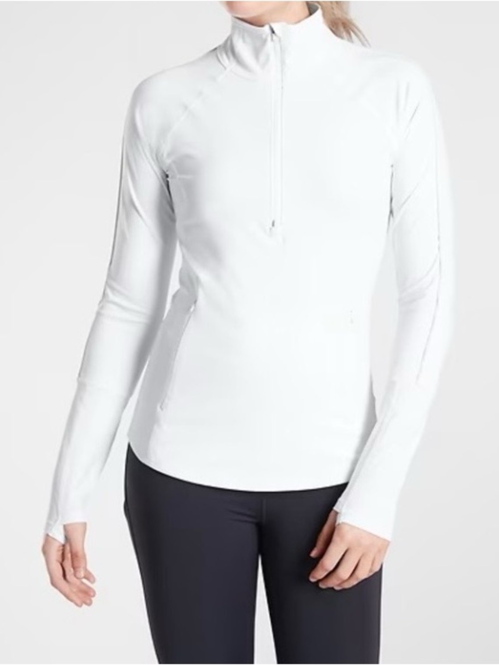 Athleta White Quarter-Zip Thumbhole Pullover
